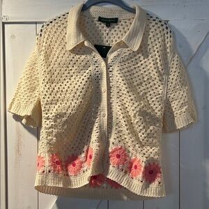 Meadow Rhodes NWT Crochet Floral Cardigan Button Down Cottagecore XL